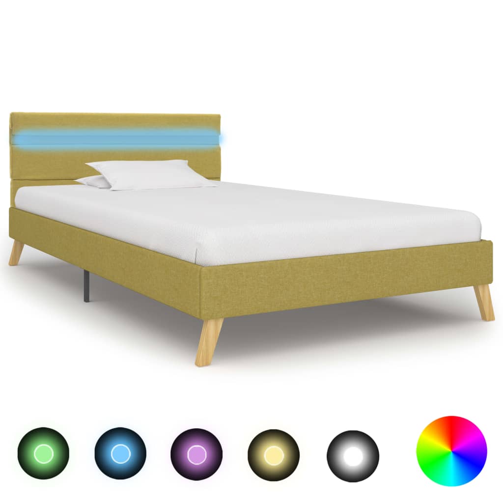 vidaXL Rám postele s LED světlem zelený textil 100 x 200 cm