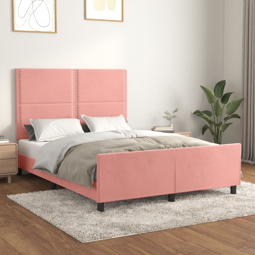 vidaXL Rám postele s čelem růžový 140x190 cm samet