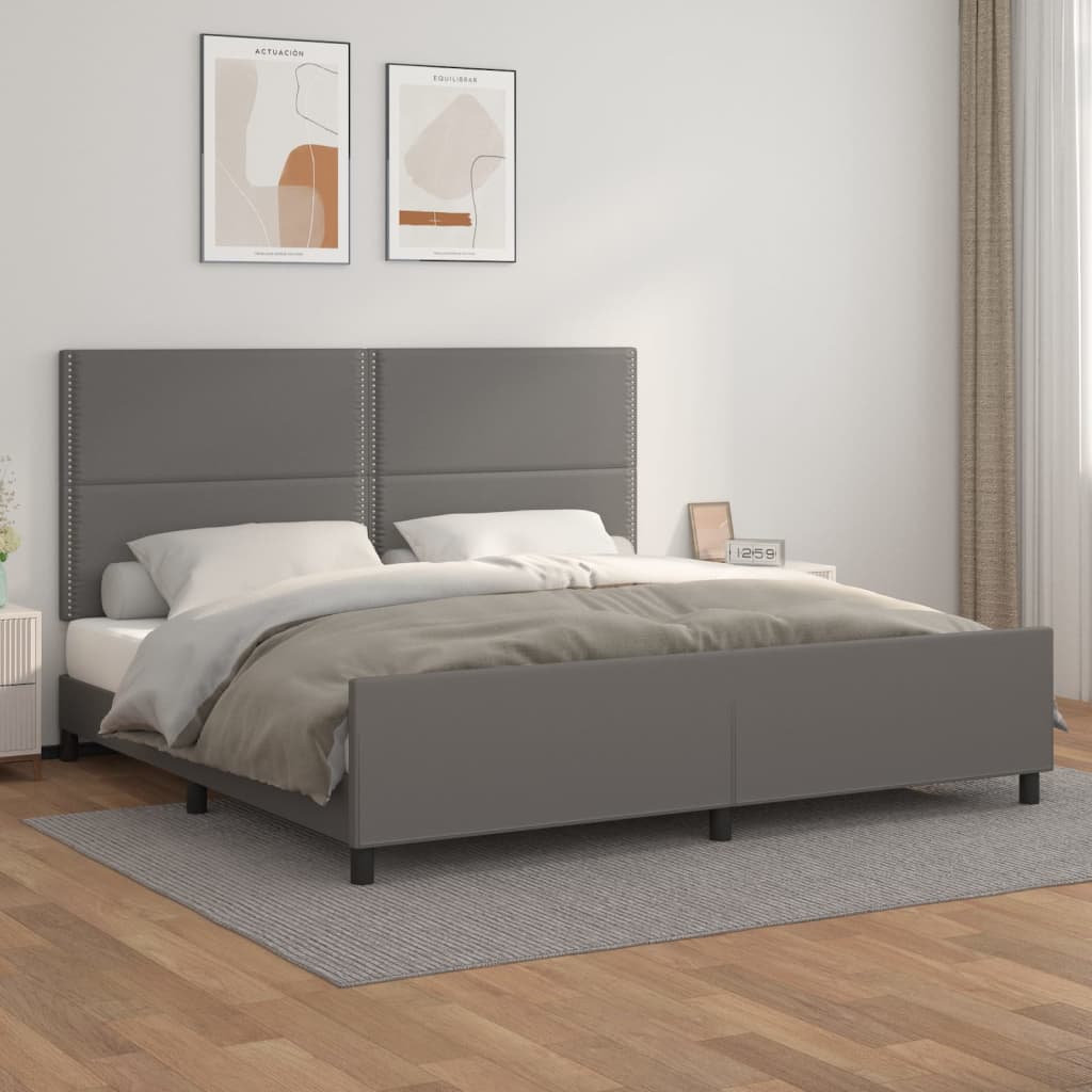 vidaXL Rám postele s čelem šedý 200x200 cm umělá kůže