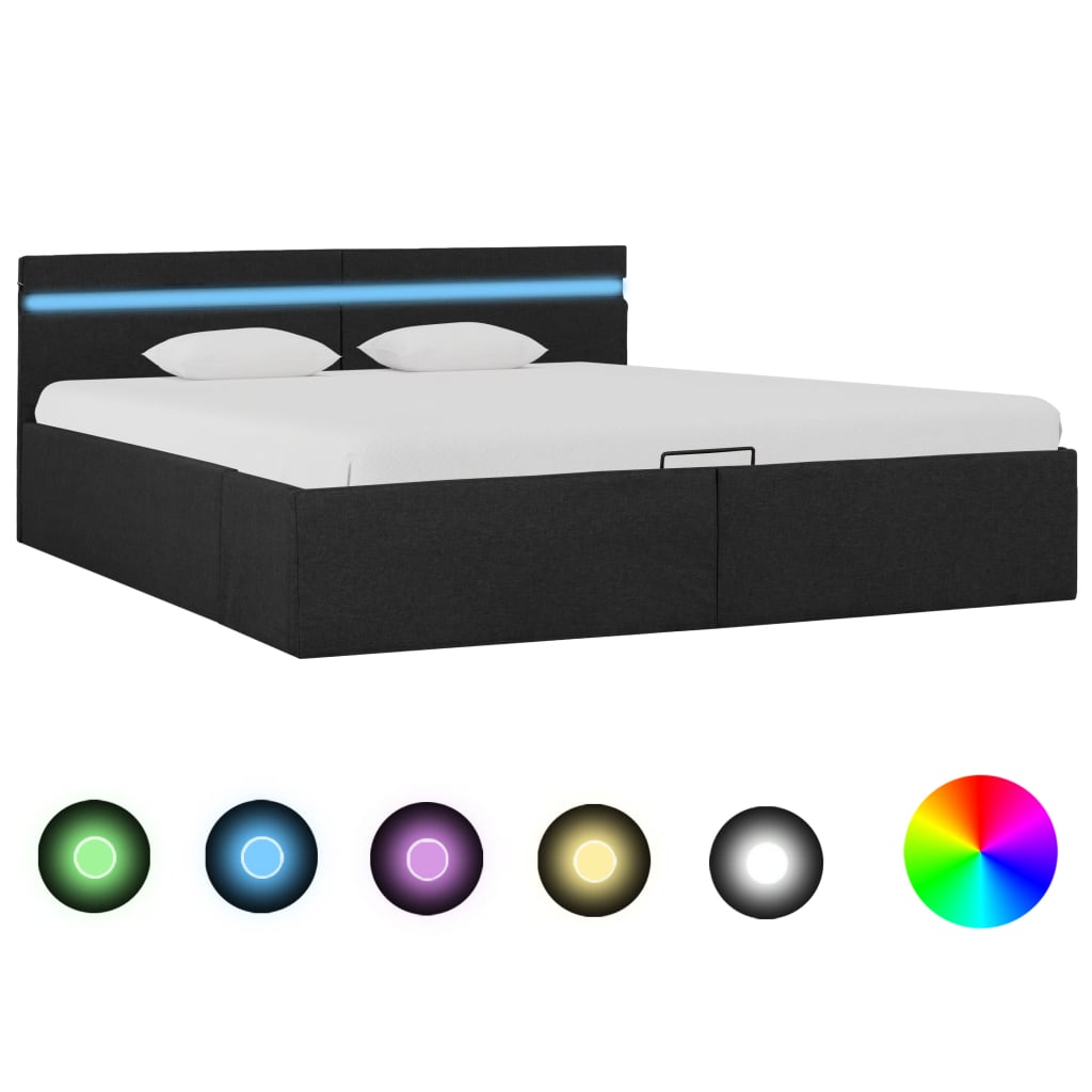 vidaXL Rám postele s úložným prostorem LED tmavě šedý textil 180x200cm