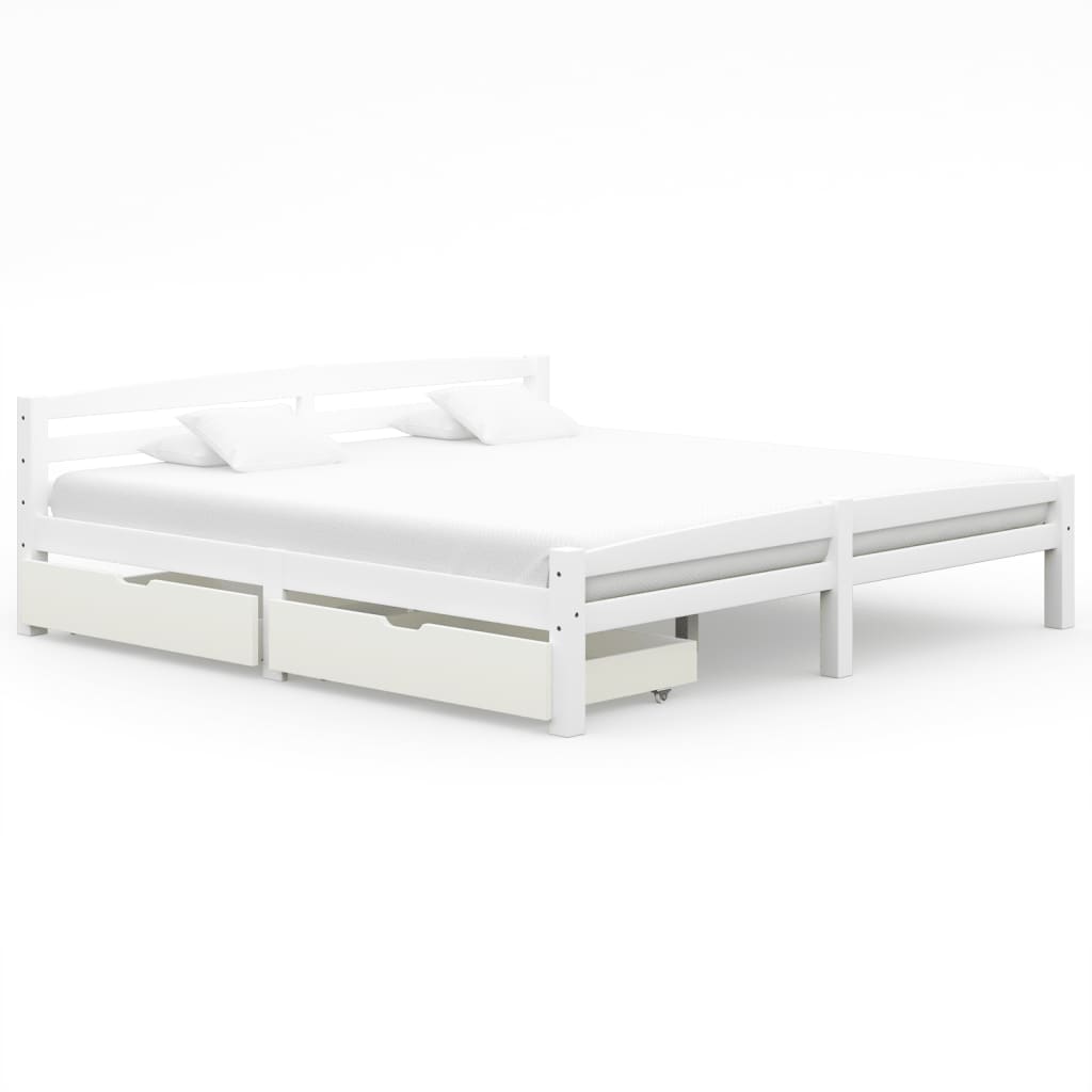 vidaXL Rám postele se 2 zásuvkami bílý masivní borovice 180 x 200 cm