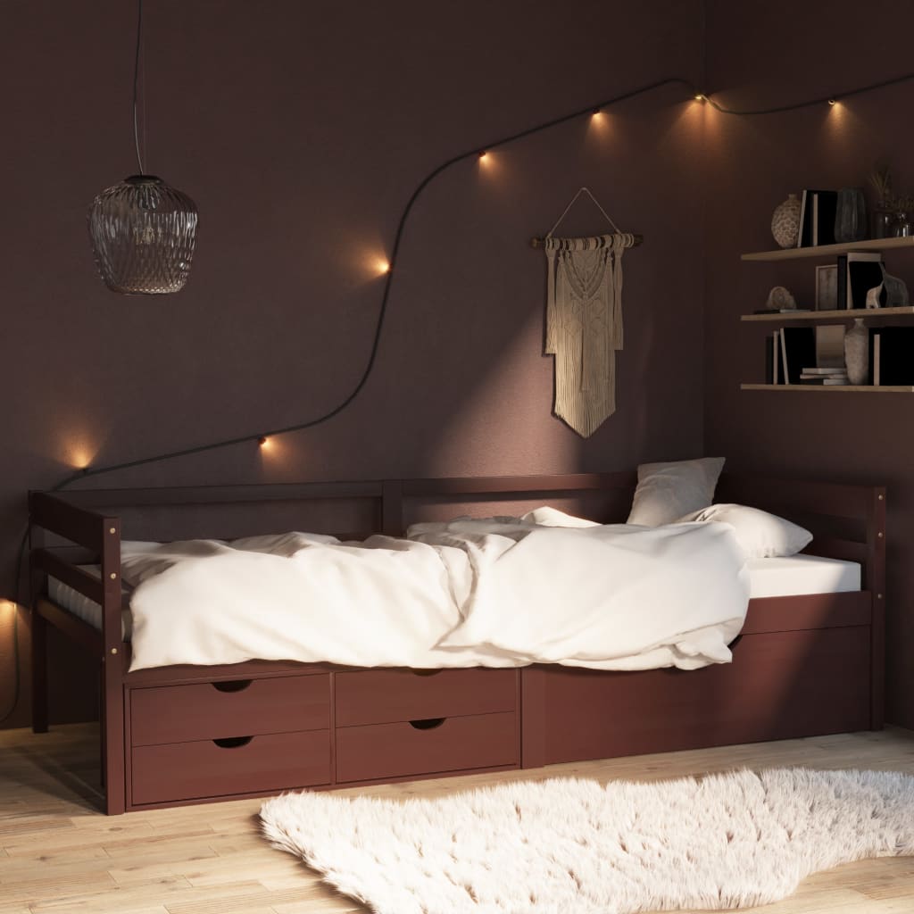 vidaXL Rám postele se zásuvkami tmavě hnědý borovice 90 x 200 cm