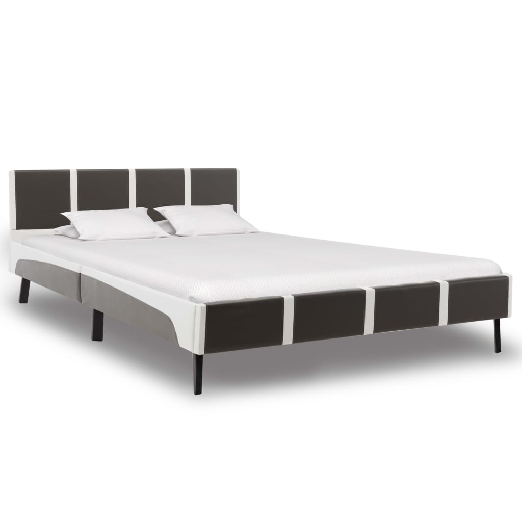 vidaXL Rám postele šedo-bílý umělá kůže 140 x 200 cm