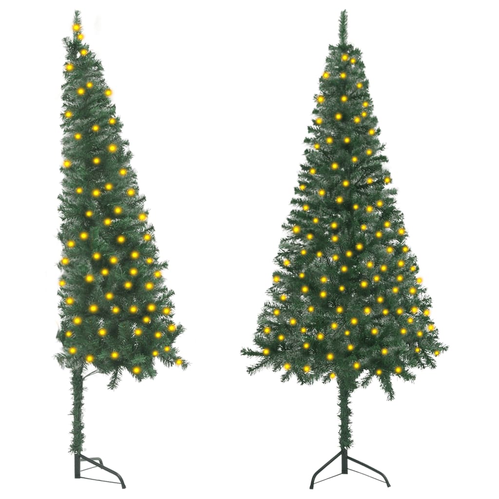 vidaXL Rohový umělý vánoční stromek s LED diodami zelený 150 cm PVC