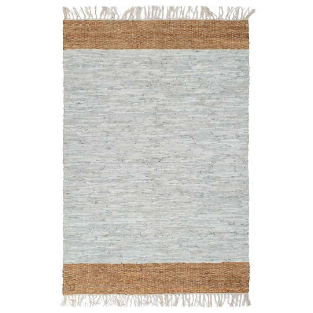 vidaXL Ručně tkaný koberec Chindi kůže 120x170 cm světle šedý/bronzový