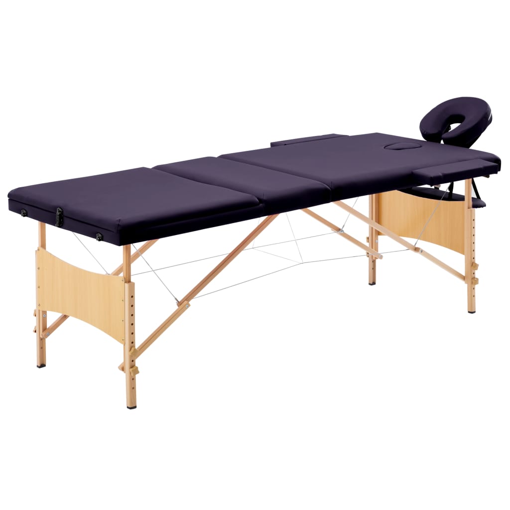 vidaXL Skládací masážní stůl 3 zóny dřevěný nachový