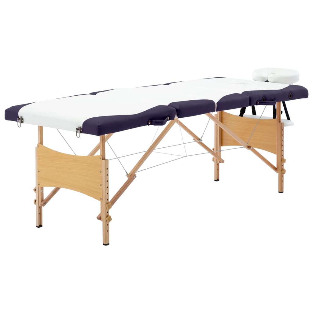 vidaXL Skládací masážní stůl 4 zóny dřevo bílo-fialový