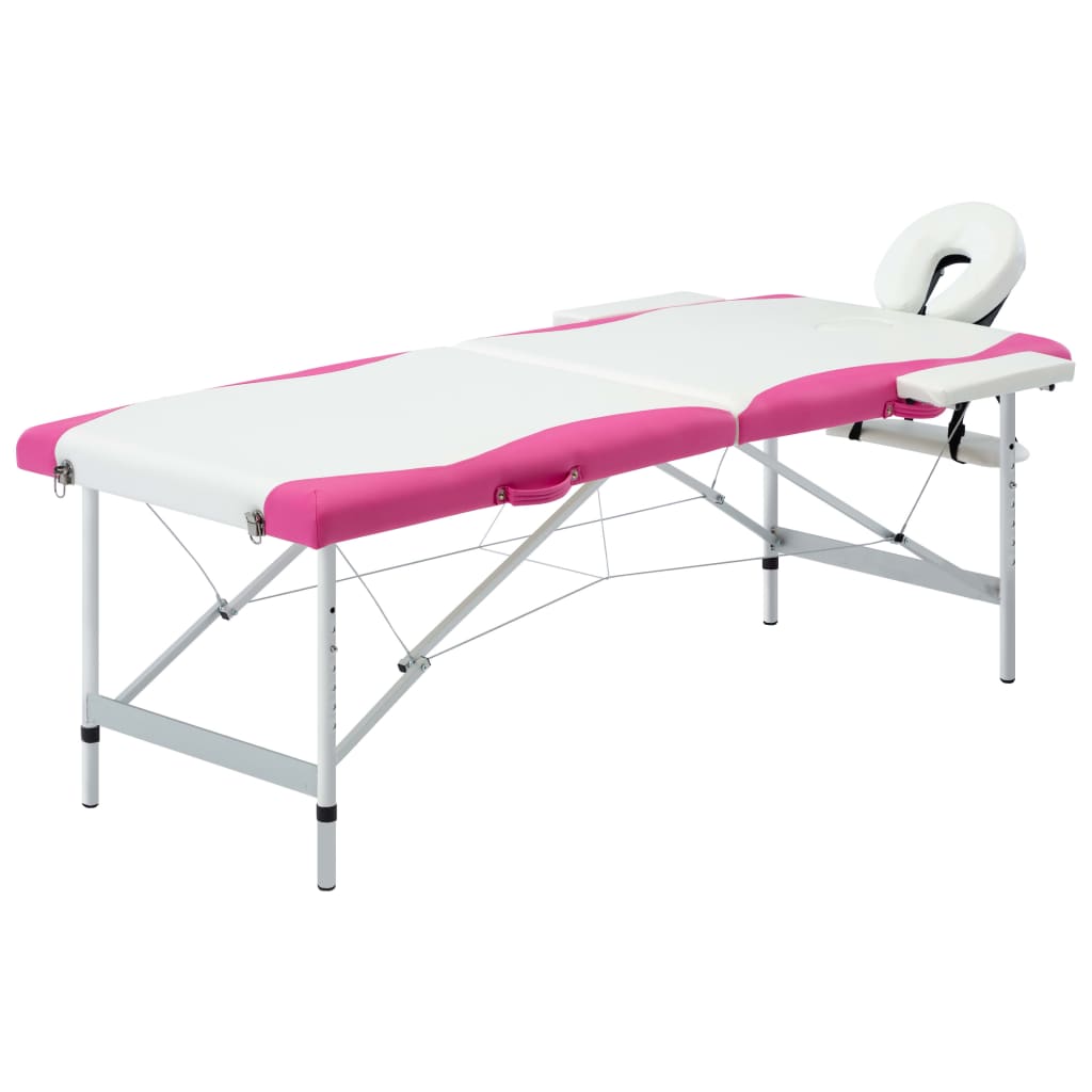 vidaXL Skládací masážní stůl se 2 zónami hliník bílo-růžový