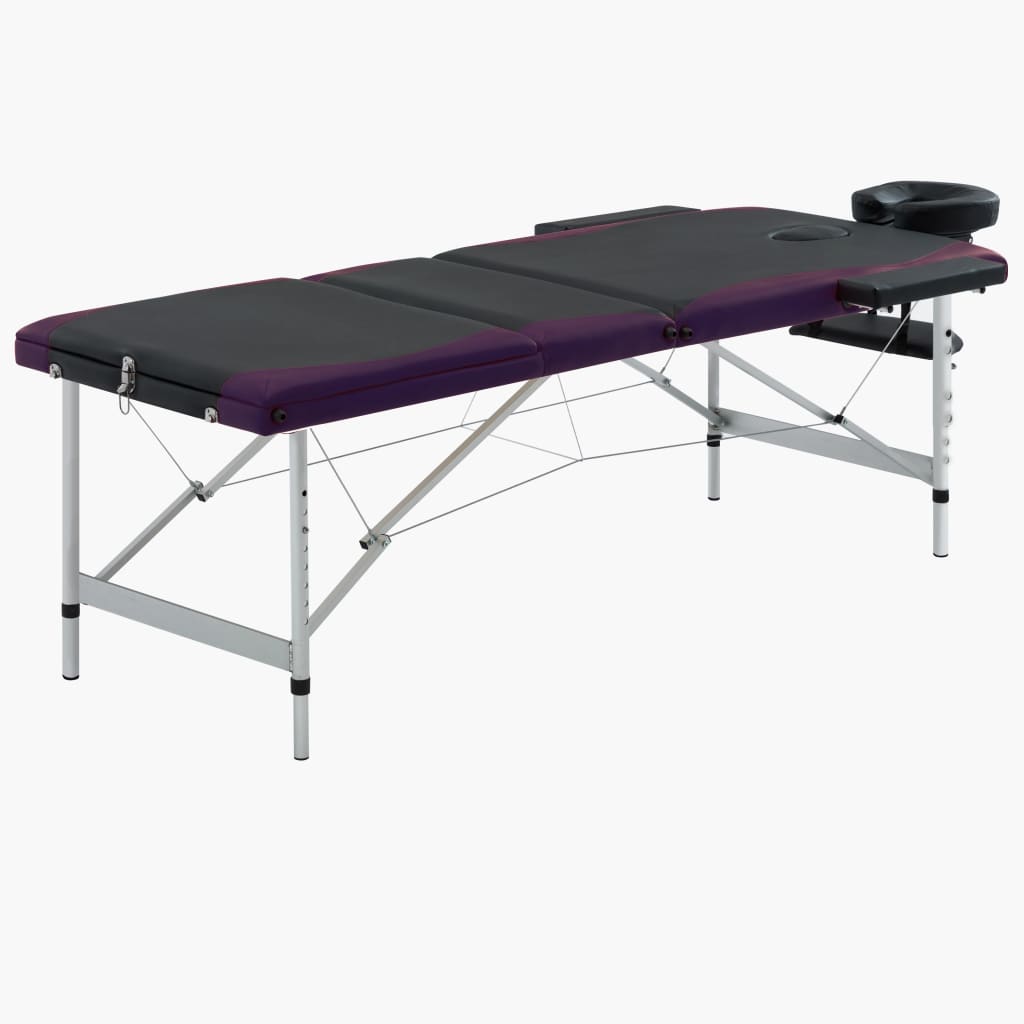 vidaXL Skládací masážní stůl se 3 zónami hliník černo-fialový
