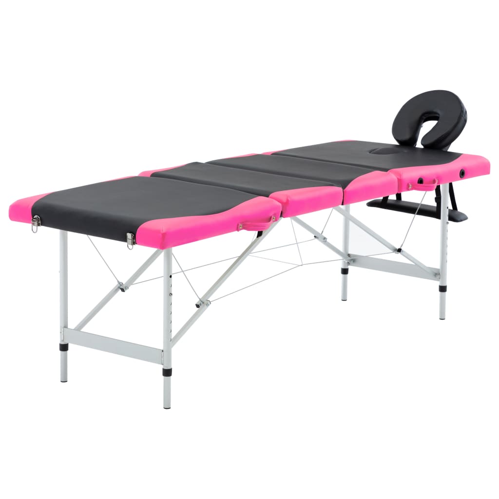 vidaXL Skládací masážní stůl se 4 zónami hliník černo-růžový