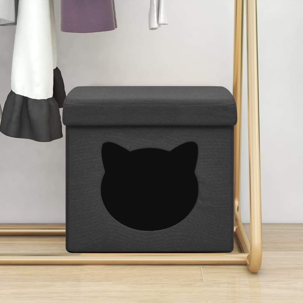 vidaXL Skládací úložná stolička s kočičím vzorem černá textil