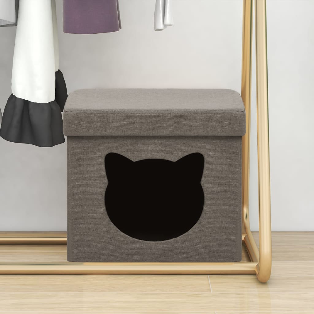 vidaXL Skládací úložná stolička s kočičím vzorem taupe textil