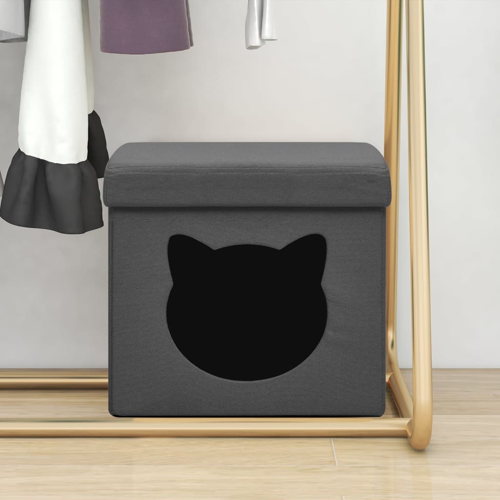 vidaXL Skládací úložná stolička s kočičím vzorem tmavě šedá textil