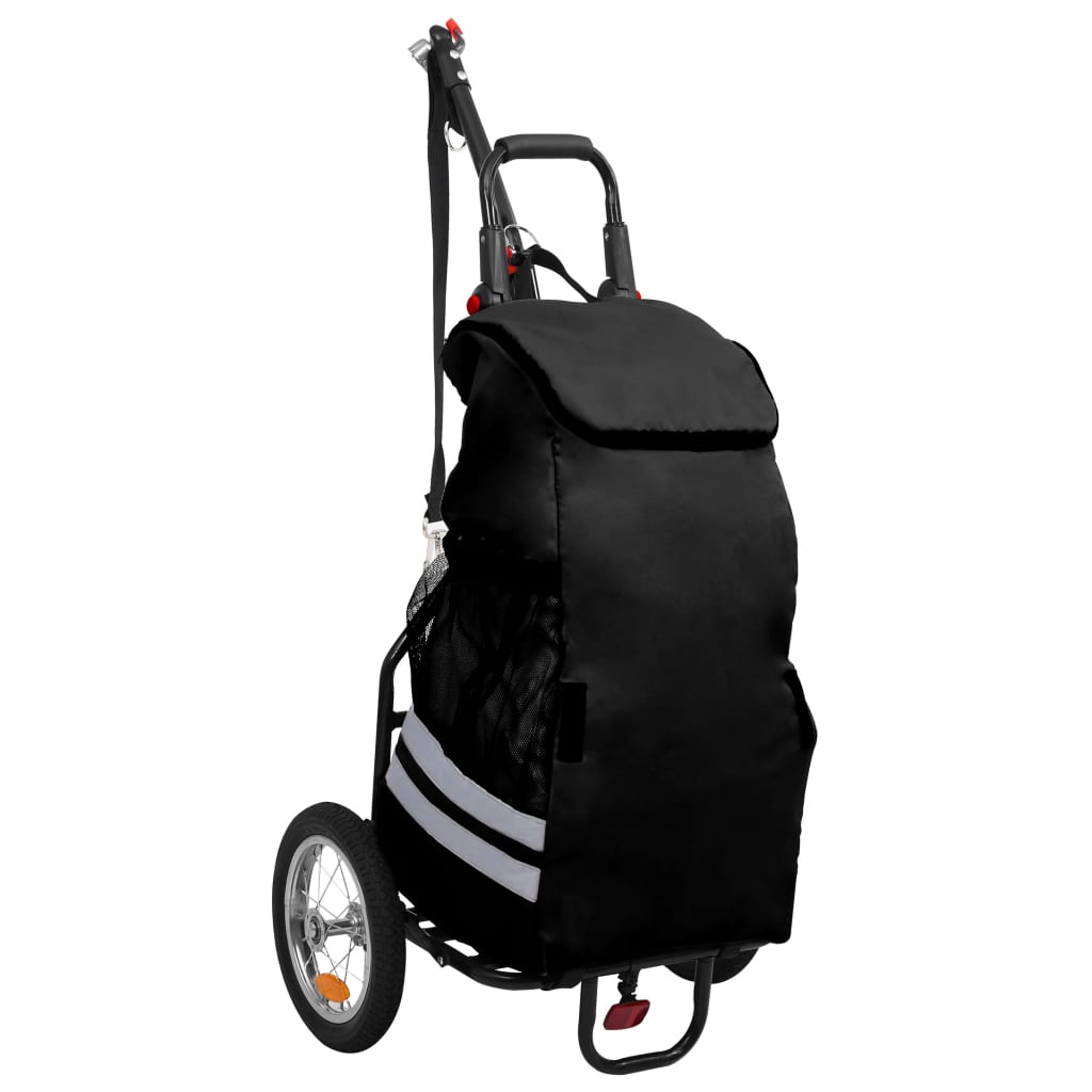 vidaXL Skládací vozík za kolo s nákupní taškou černý