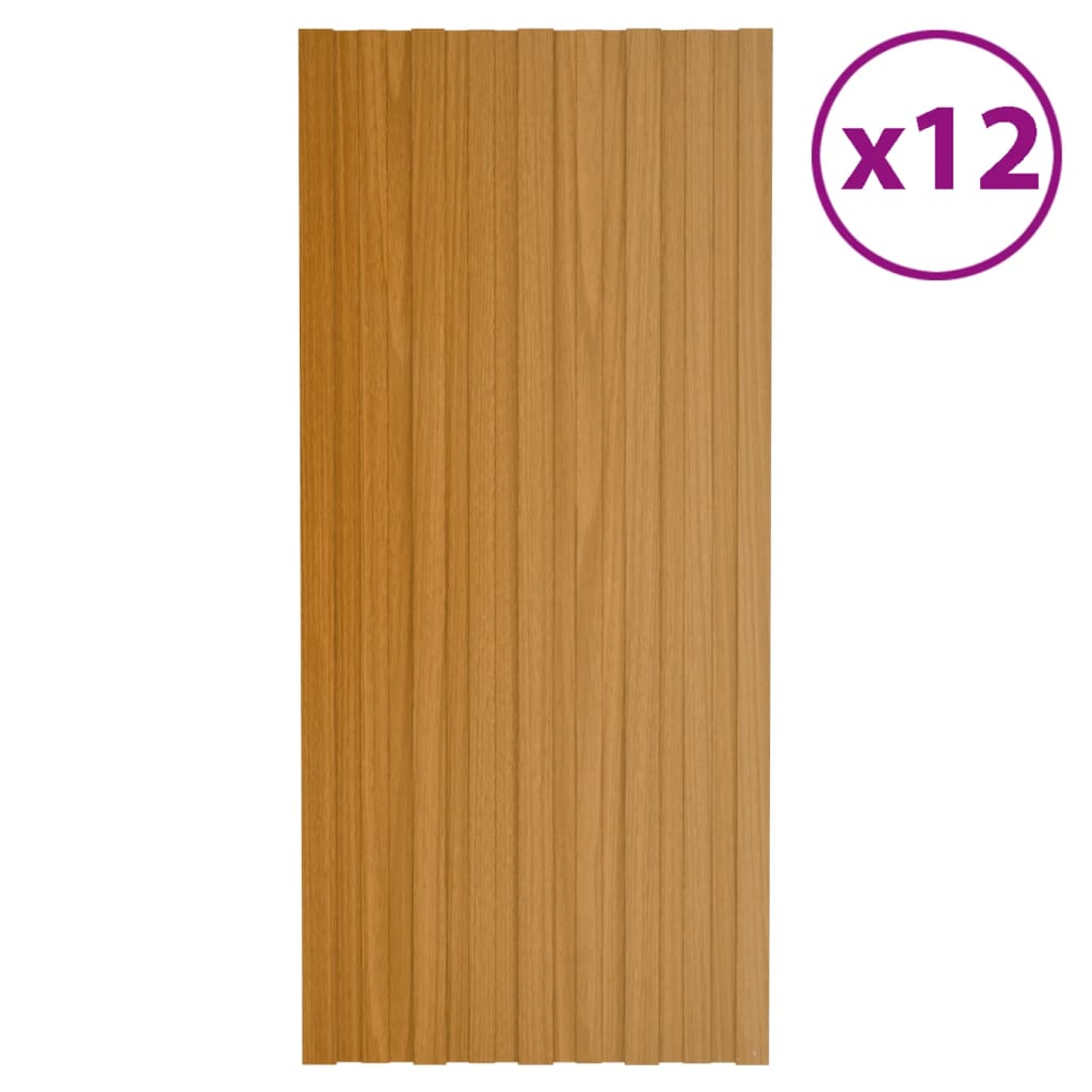 vidaXL Střešní panely 12 ks pozinkovaná ocel světlé dřevo 100 x 45 cm