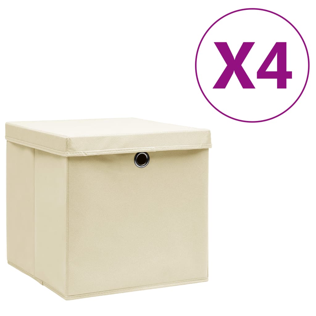 vidaXL Úložné boxy s víky 4 ks 28 x 28 x 28 cm krémové