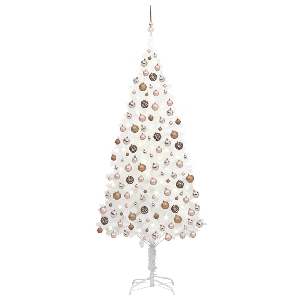 vidaXL Umělý vánoční strom s LED diodami a sadou koulí bílý 210 cm