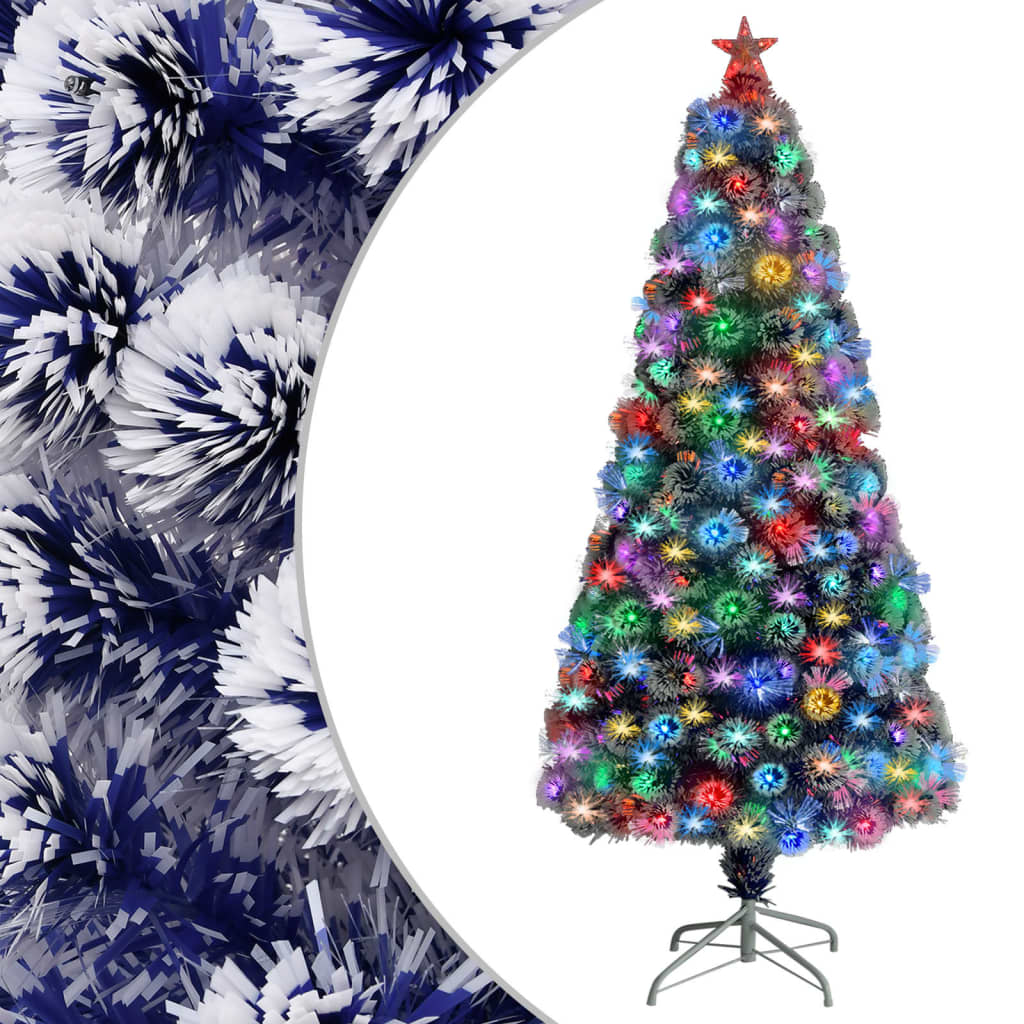 vidaXL Umělý vánoční stromek s LED bílý a modrý 150 cm optické vlákno