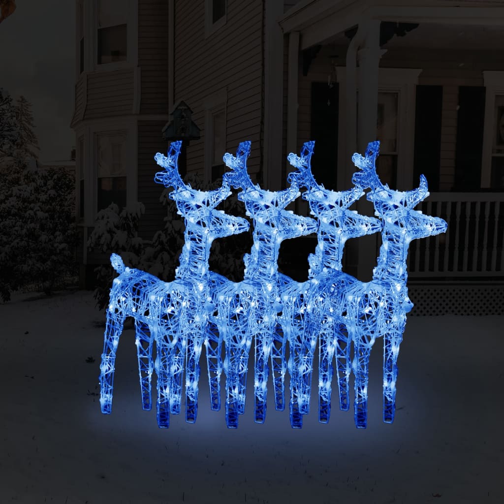 vidaXL Vánoční sobi 4 ks 160 modrých LED diod akryl