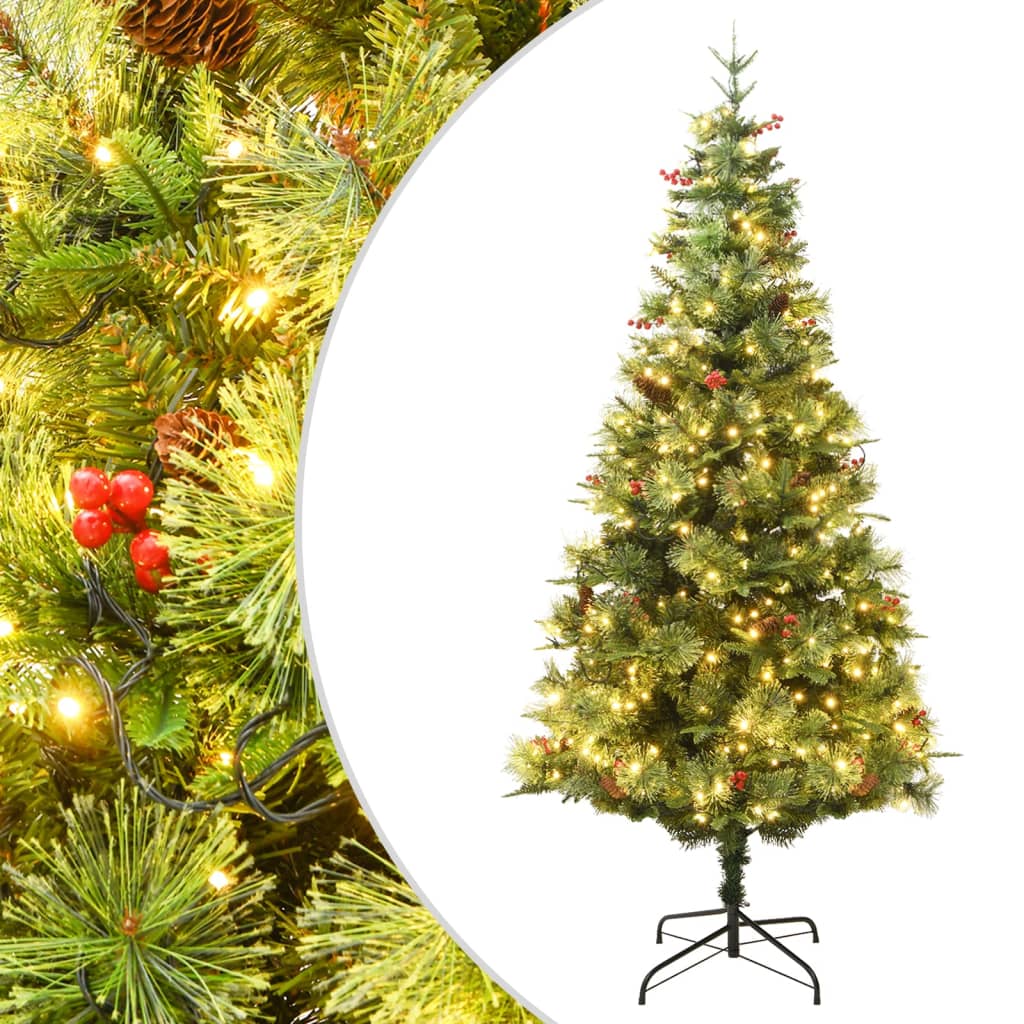 vidaXL Vánoční stromek s LED diodami a šiškami zelený 195 cm PVC a PE