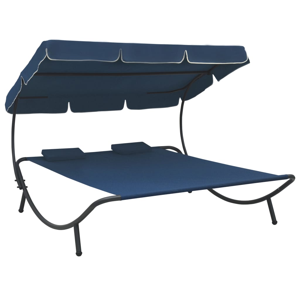 vidaXL Zahradní postel s baldachýnem a polštáři modrá