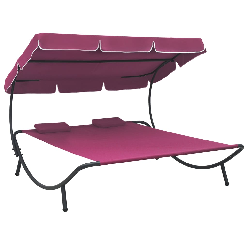 vidaXL Zahradní postel s baldachýnem a polštáři růžová