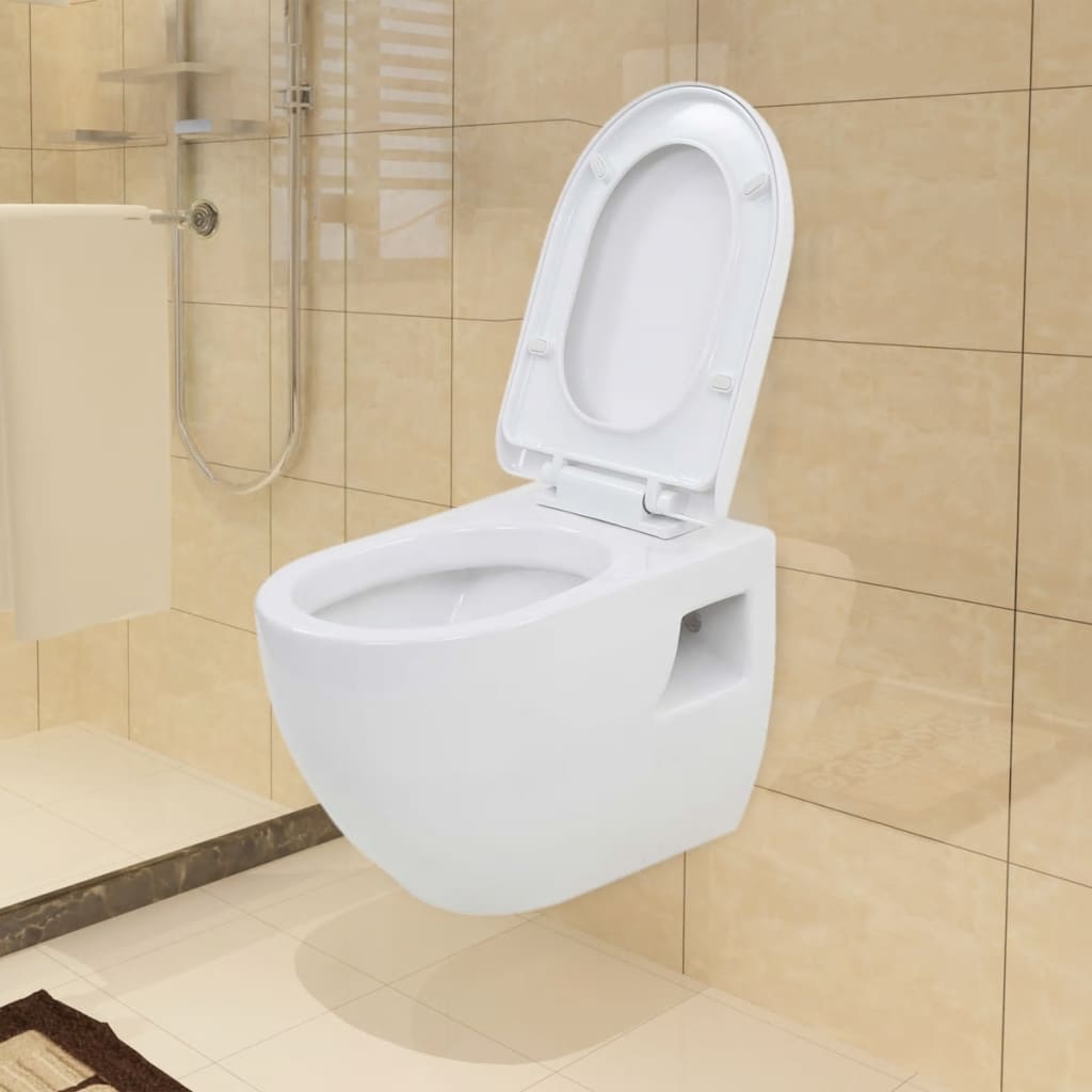 vidaXL Závěsná toaleta keramická bílá