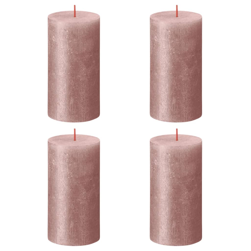 Bolsius Rustikální válcové svíčky Shimmer 4 ks 130 x 68 mm růžové