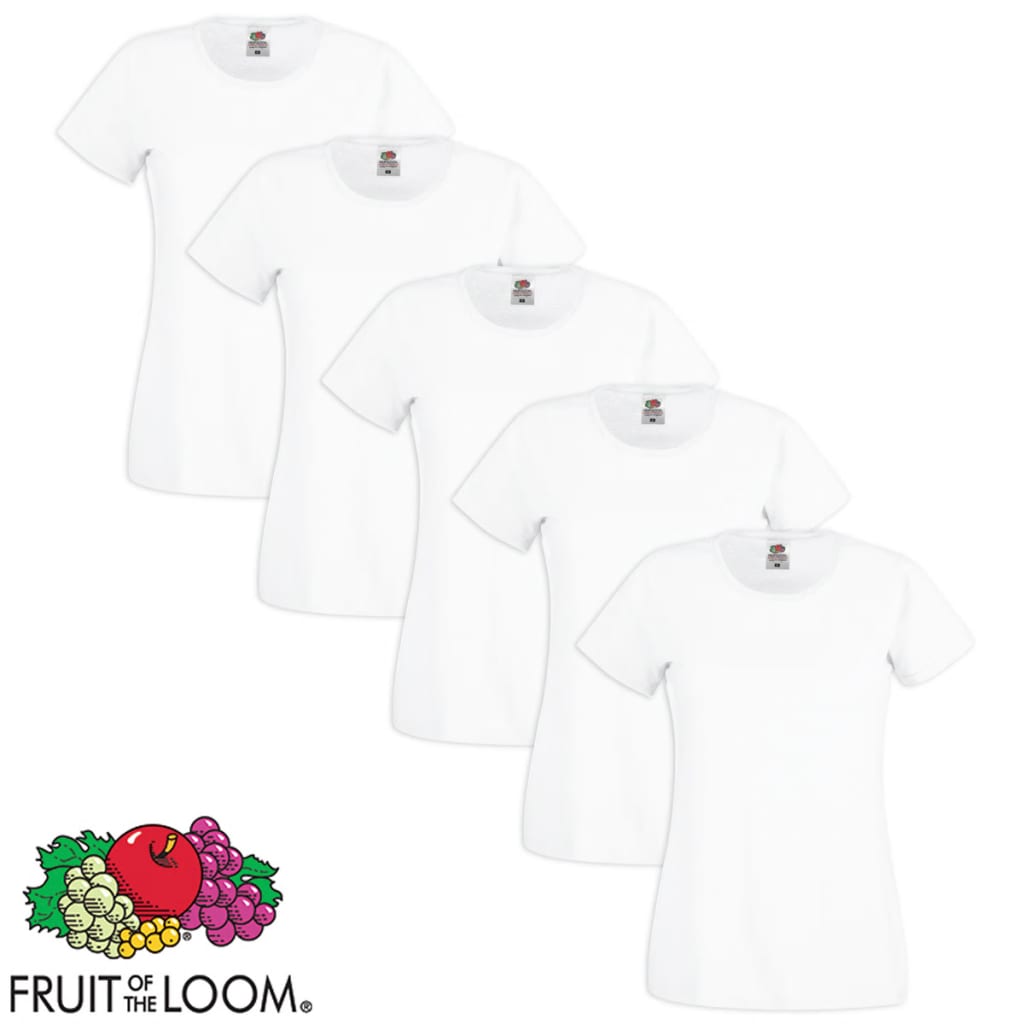 Fruit of the Loom Dámská trička kulatý výstřih 5 ks bavlna bílá XXL