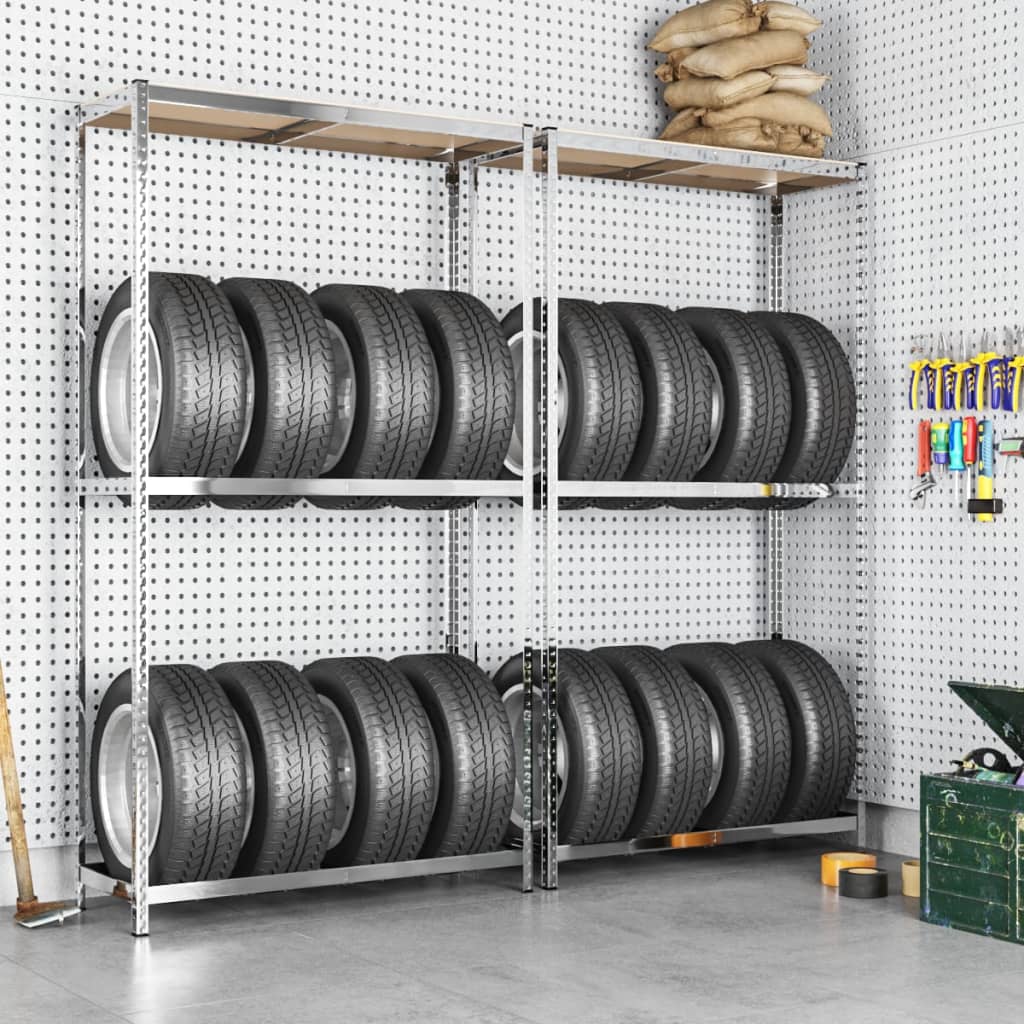 vidaXL 2patrové regály na pneumatiky 2 ks stříbrné 110x40x180 cm ocel
