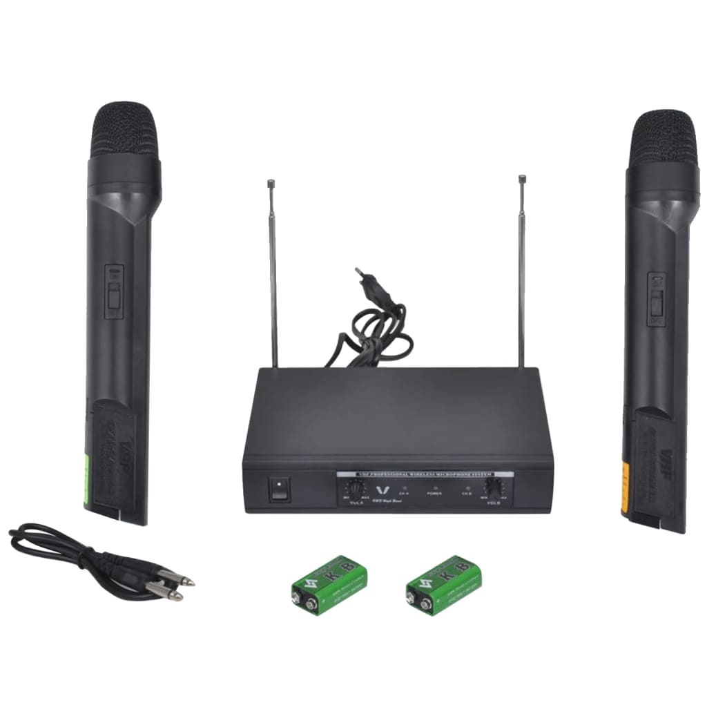 vidaXL Bezdrátový mikrofonní systém VHF - přijímač se 2 mikrofony