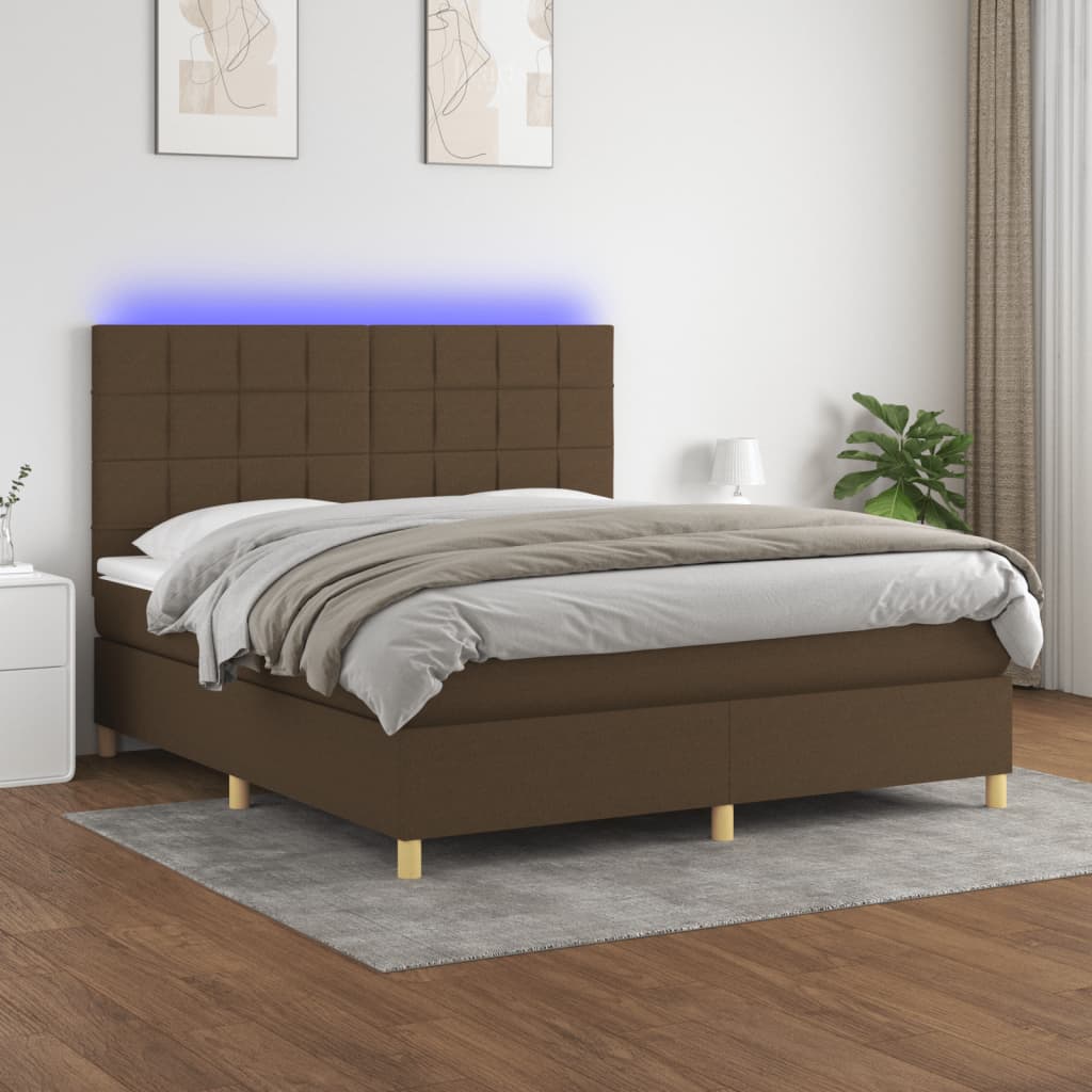 vidaXL Box spring postel s matrací a LED tmavě hnědá 160x200 cm textil