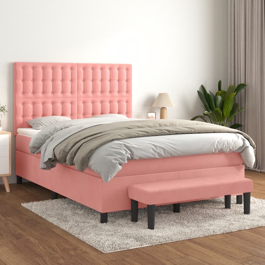 vidaXL Box spring postel s matrací růžová 140x200 cm samet
