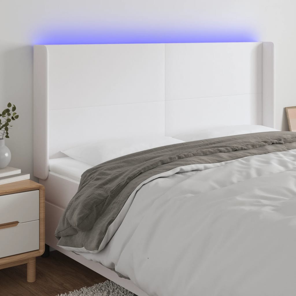 vidaXL Čelo postele s LED bílé 183 x 16 x 118/128 cm umělá kůže