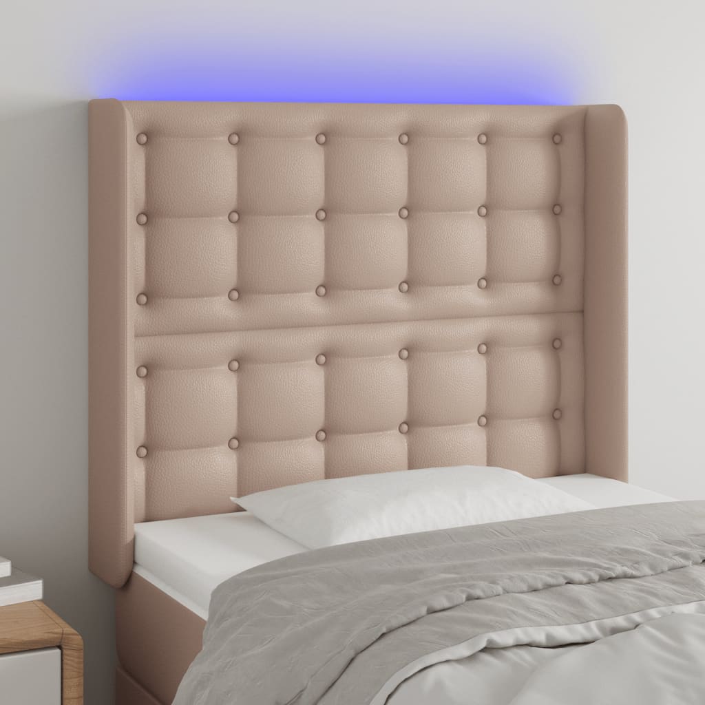 vidaXL Čelo postele s LED cappuccino 103 x 16 x 118/128 cm umělá kůže