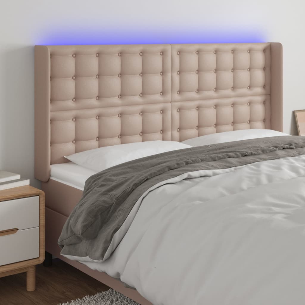 vidaXL Čelo postele s LED cappuccino 183 x 16 x 118/128 cm umělá kůže