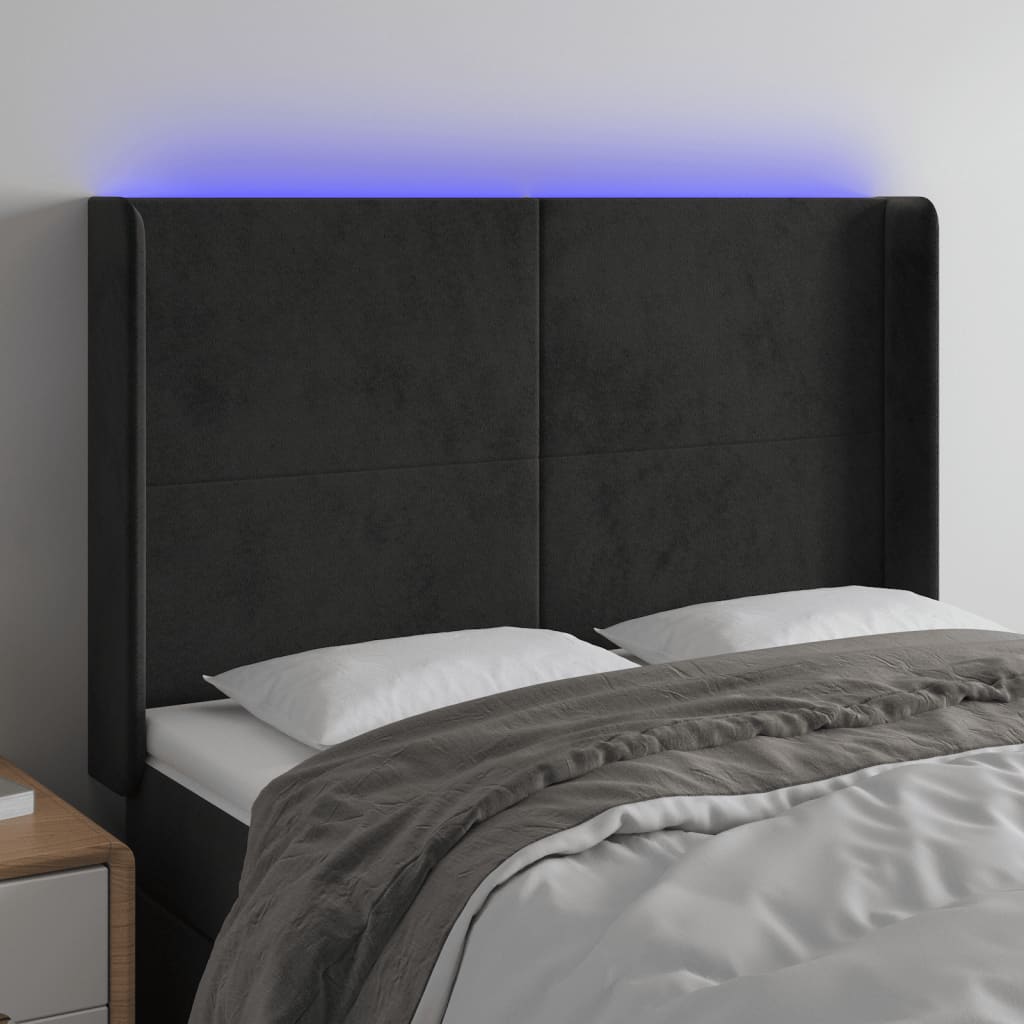vidaXL Čelo postele s LED černé 147 x 16 x 118/128 cm samet