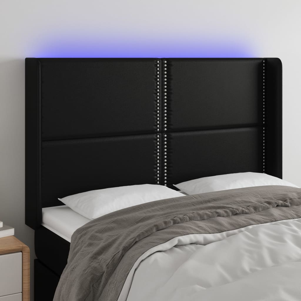 vidaXL Čelo postele s LED černé 147 x 16 x 118/128 cm umělá kůže
