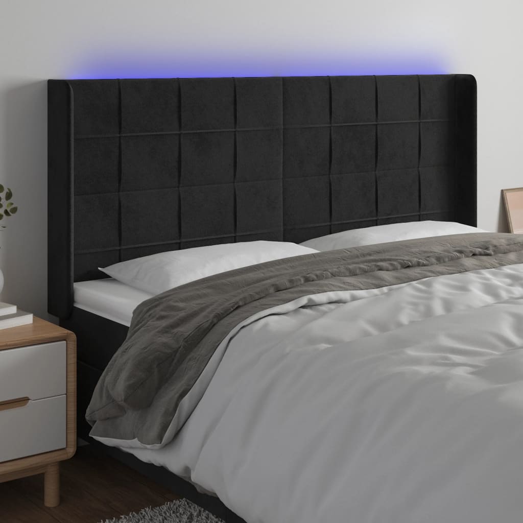 vidaXL Čelo postele s LED černé 183 x 16 x 118/128 cm samet