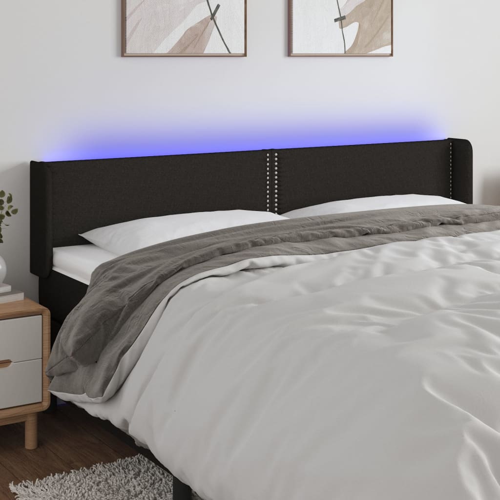 vidaXL Čelo postele s LED černé 203 x 16 x 78/88 cm textil