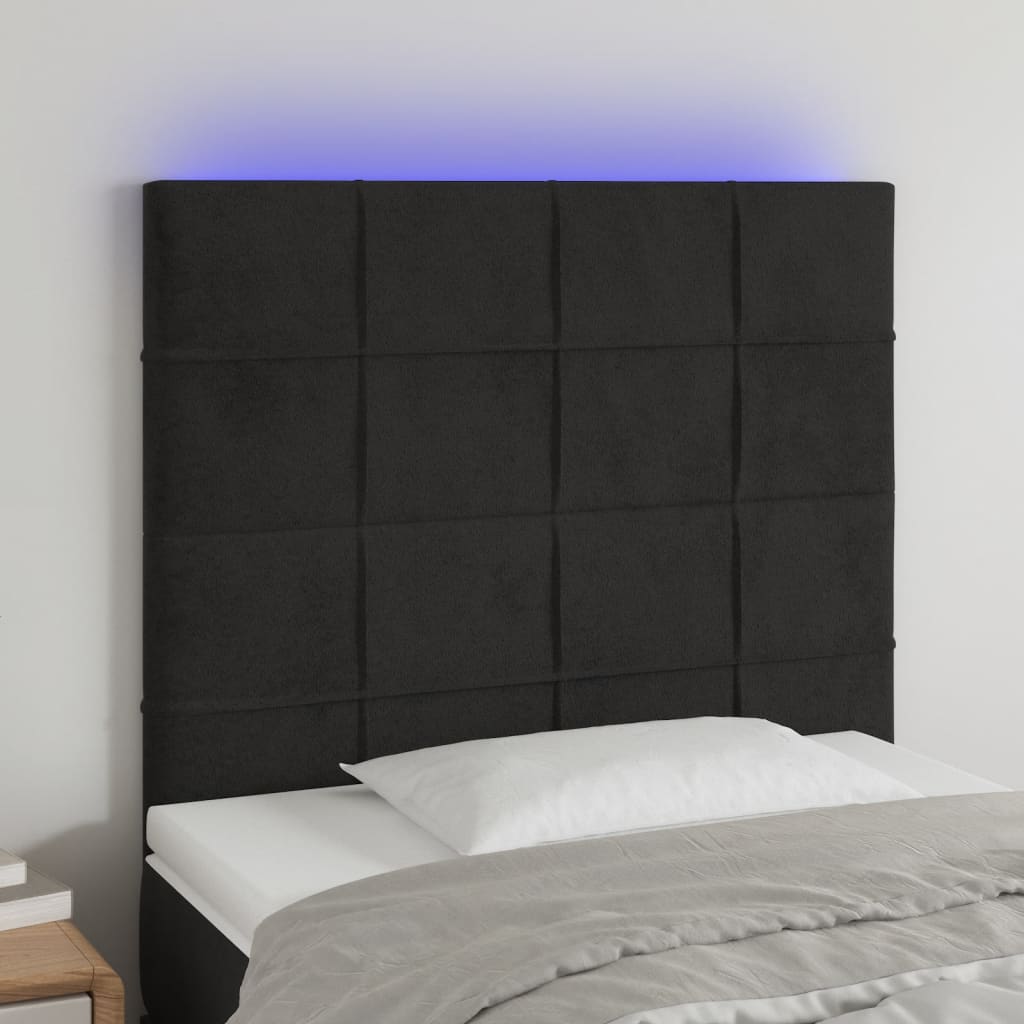 vidaXL Čelo postele s LED černé 90x5x118/128 cm samet