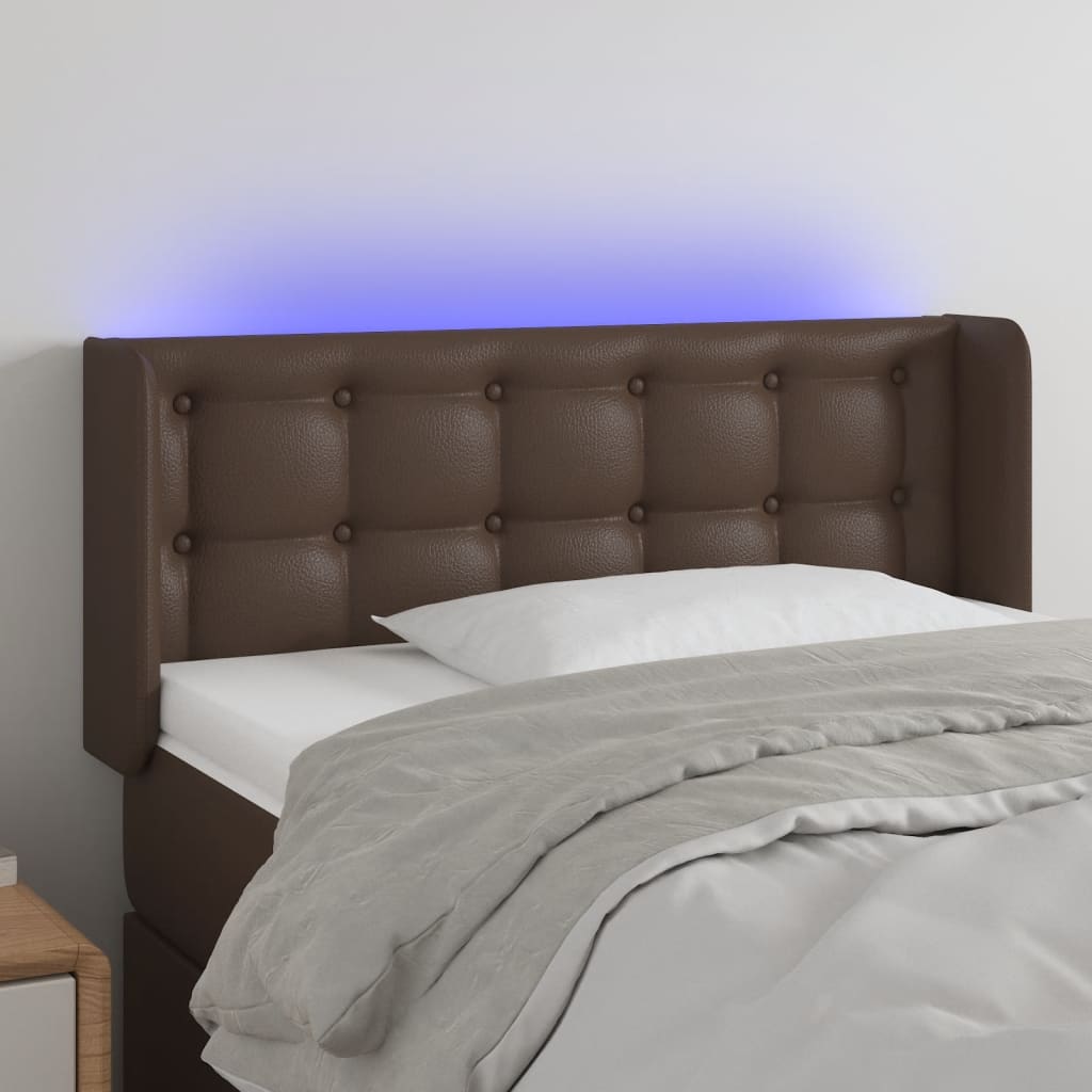 vidaXL Čelo postele s LED hnědé 103 x 16 x 78/88 cm umělá kůže