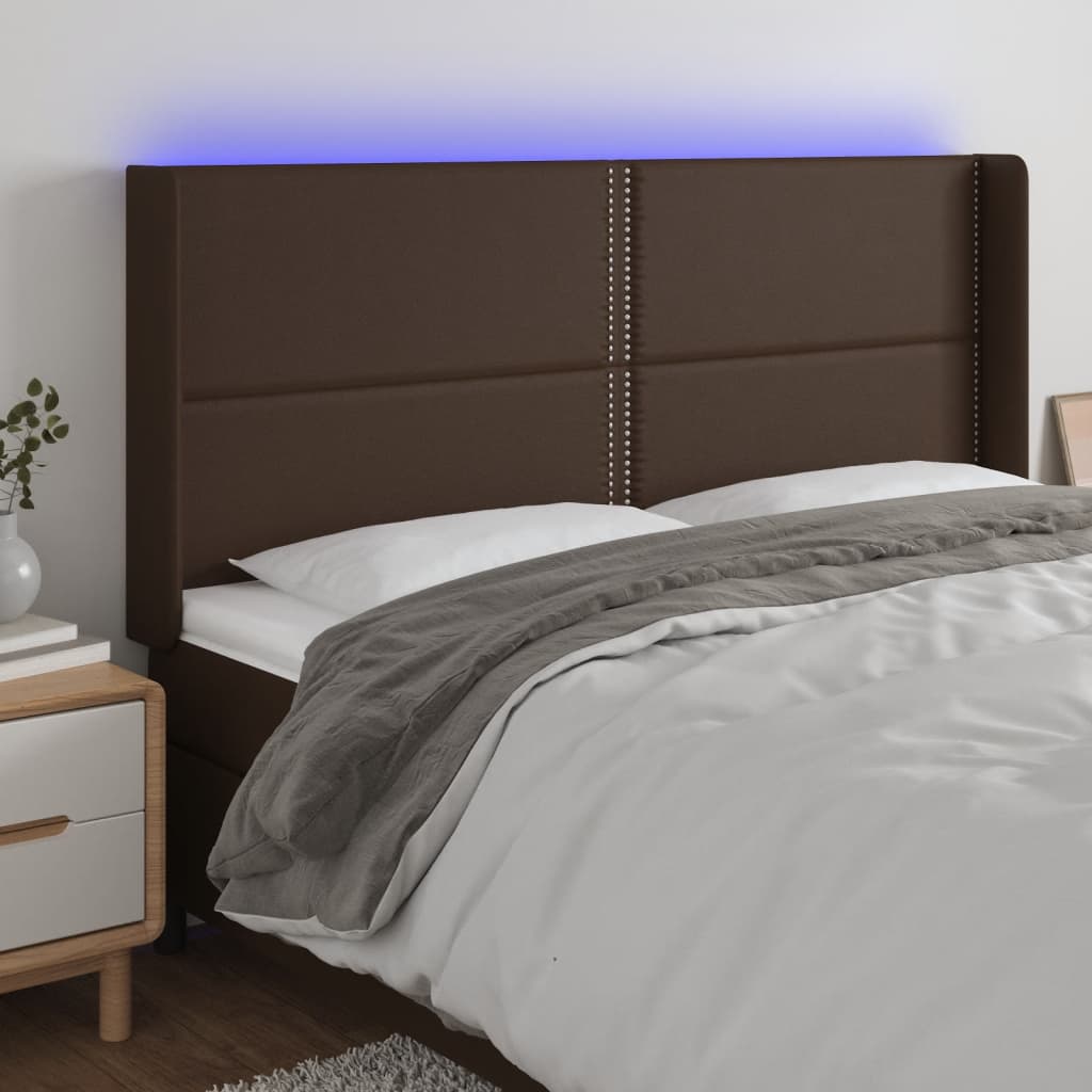 vidaXL Čelo postele s LED hnědé 163 x 16 x 118/128 cm umělá kůže
