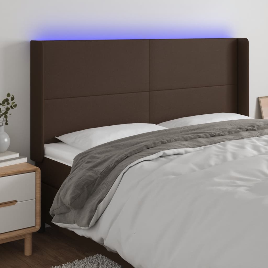 vidaXL Čelo postele s LED hnědé 183 x 16 x 118/128 cm umělá kůže