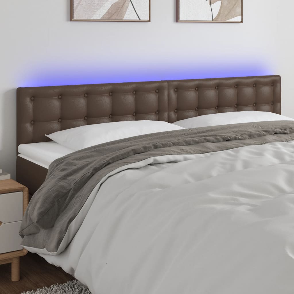 vidaXL Čelo postele s LED hnědé 200x5x78/88 cm umělá kůže