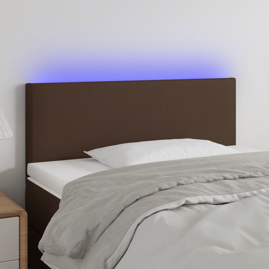 vidaXL Čelo postele s LED hnědé 90x5x78/88 cm umělá kůže