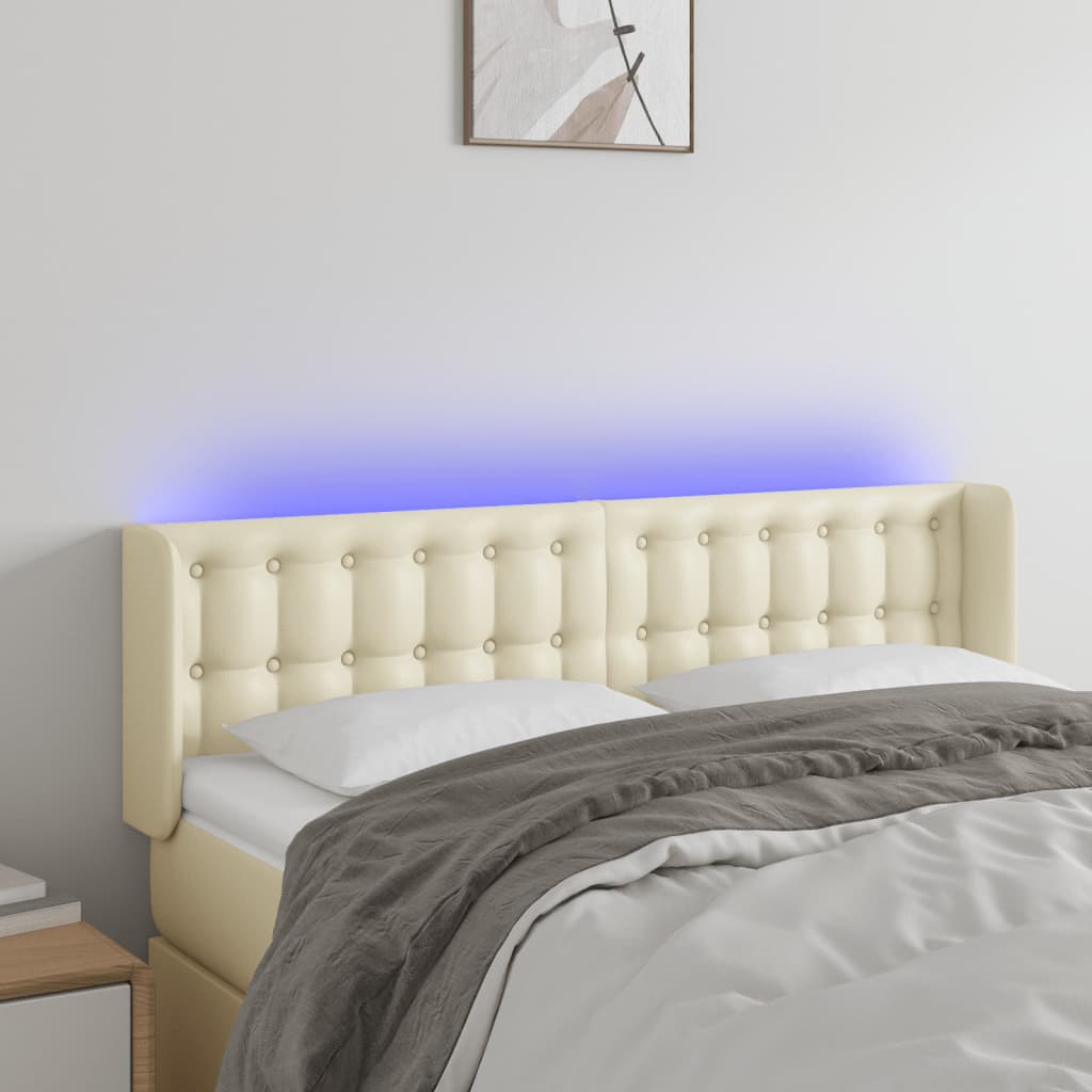 vidaXL Čelo postele s LED krémové 147 x 16 x 78/88 cm umělá kůže