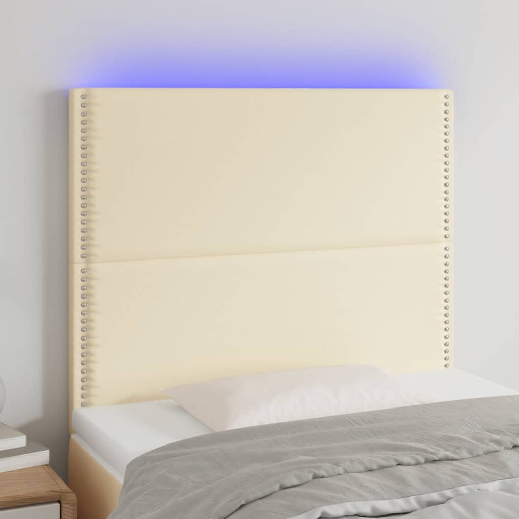 vidaXL Čelo postele s LED krémové 80x5x118/128 cm umělá kůže