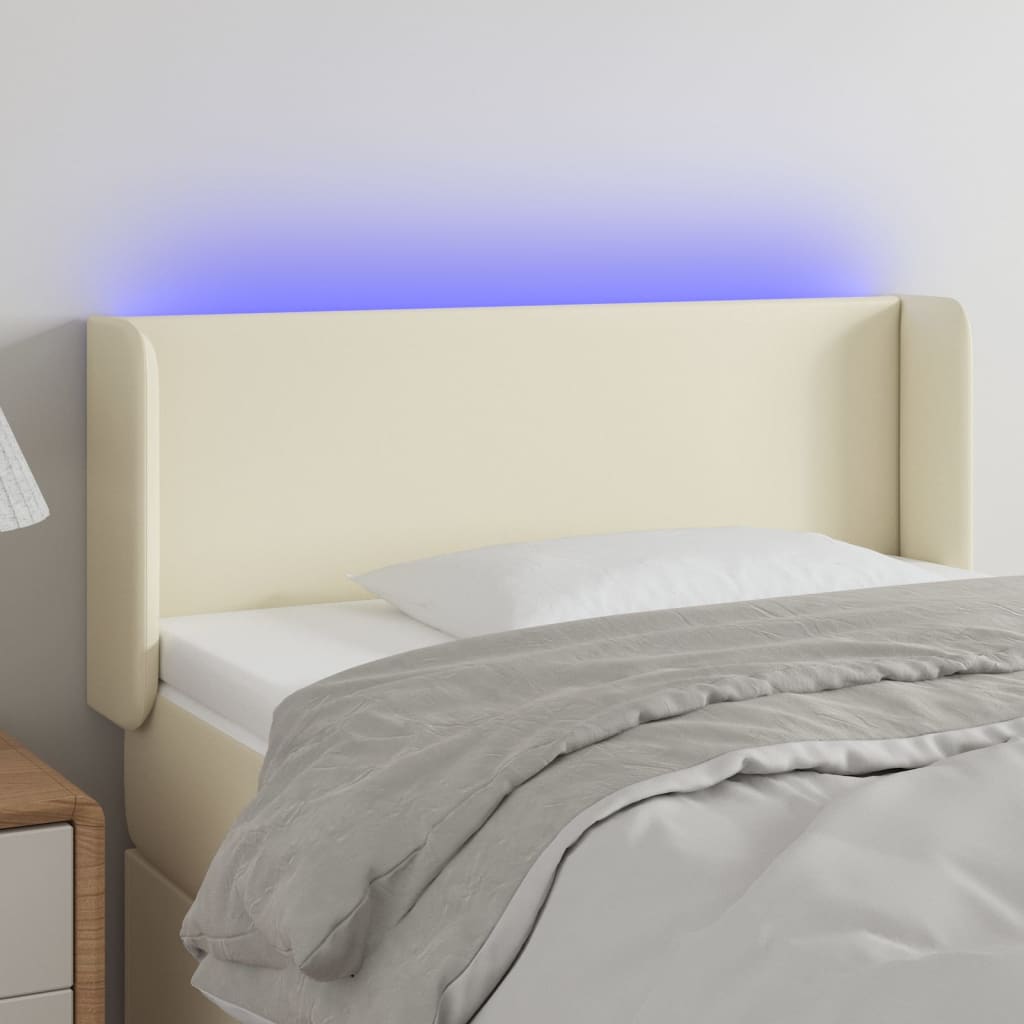 vidaXL Čelo postele s LED krémové 83 x 16 x 78/88 cm umělá kůže