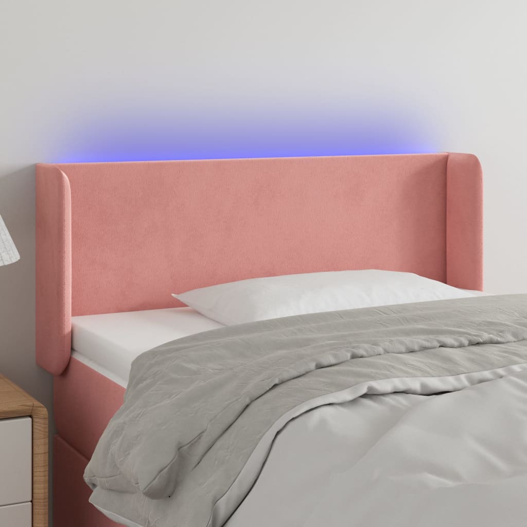 vidaXL Čelo postele s LED růžové 103 x 16 x 78/88 cm samet